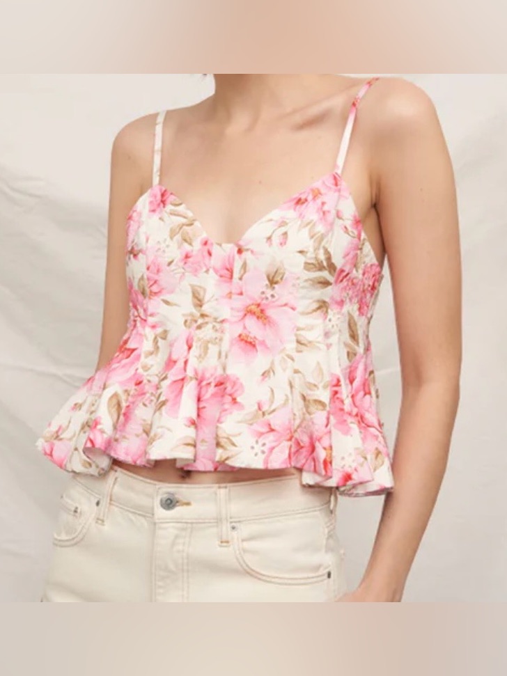 En Creme Pink Floral Ruffled Camisole Size Xs